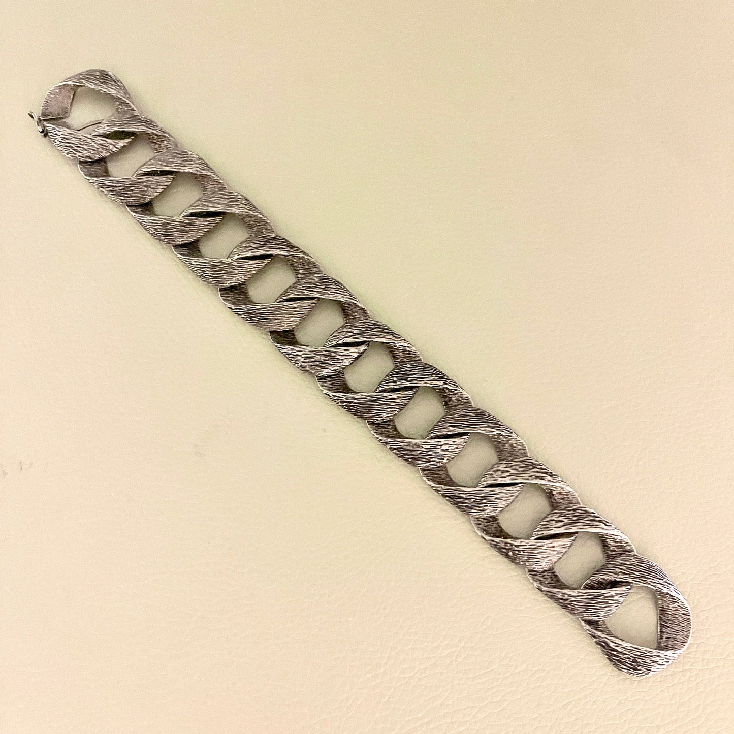 Estate Sterling Silver French Extra Large Curb chain Bracelet with Texture Detail