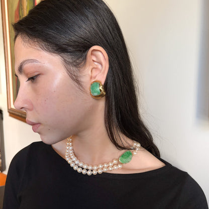 Estate David Webb 18k Gold and Jade Clip-on Earrings