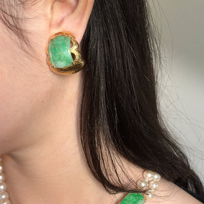 Estate Cultured  Akoya Pearl Double-Strand Necklace with 14kt Gold and Jadeite Clasp