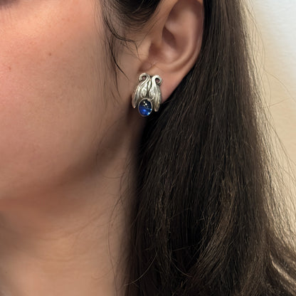 Estate Pair of Georg Jensen Sterling Earrings with Synthetic Sapphire no 108