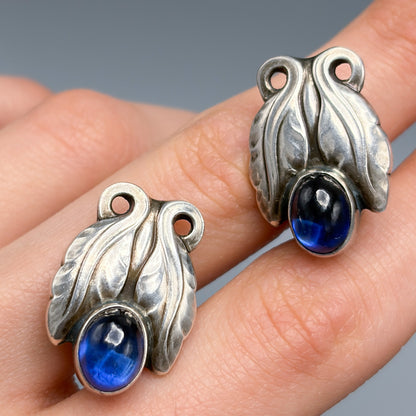 Estate Pair of Georg Jensen Sterling Earrings with Synthetic Sapphire no 108
