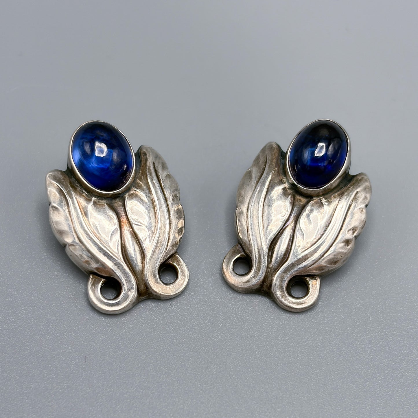 Estate Pair of Georg Jensen Sterling Earrings with Synthetic Sapphire no 108