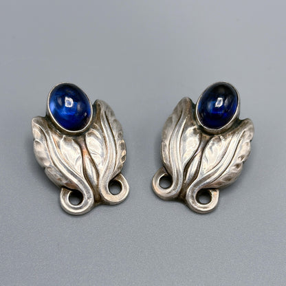 Estate Pair of Georg Jensen Sterling Earrings with Synthetic Sapphire no 108