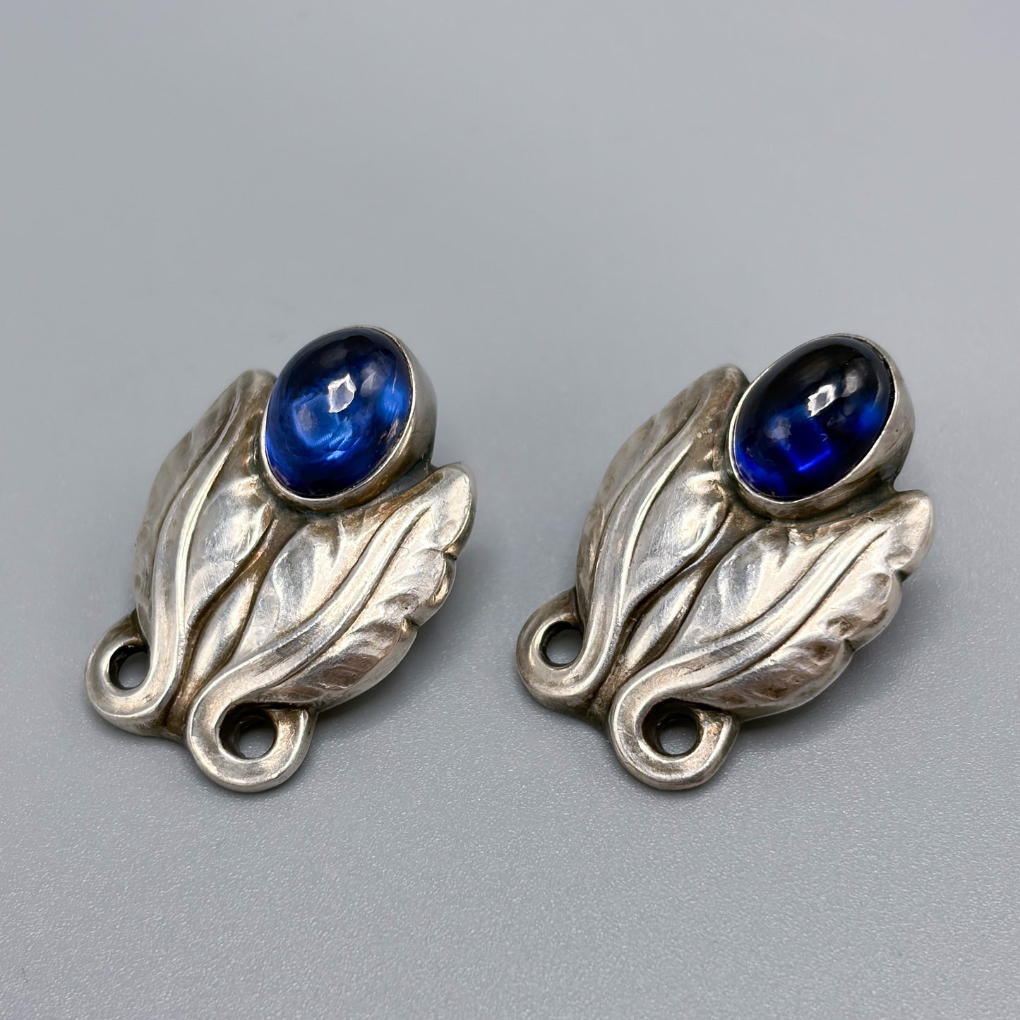 Estate Pair of Georg Jensen Sterling Earrings with Synthetic Sapphire no 108