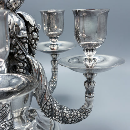 Estate Sterling Silver Pair of Five Light “Octopus” Candelabra No 383A by Georg Jensen 3082g - 14" wide x 11" H