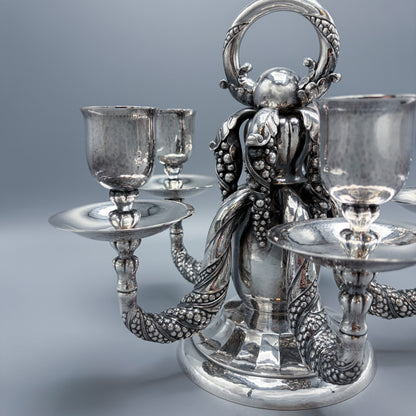 Estate Sterling Silver Pair of Five Light “Octopus” Candelabra No 383A by Georg Jensen 3082g - 14" wide x 11" H