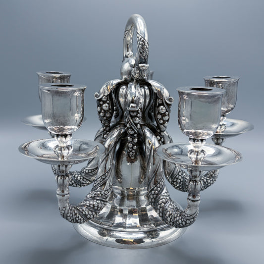 Estate Sterling Silver Pair of Five Light “Octopus” Candelabra No 383A by Georg Jensen 3082g - 14" wide x 11" H