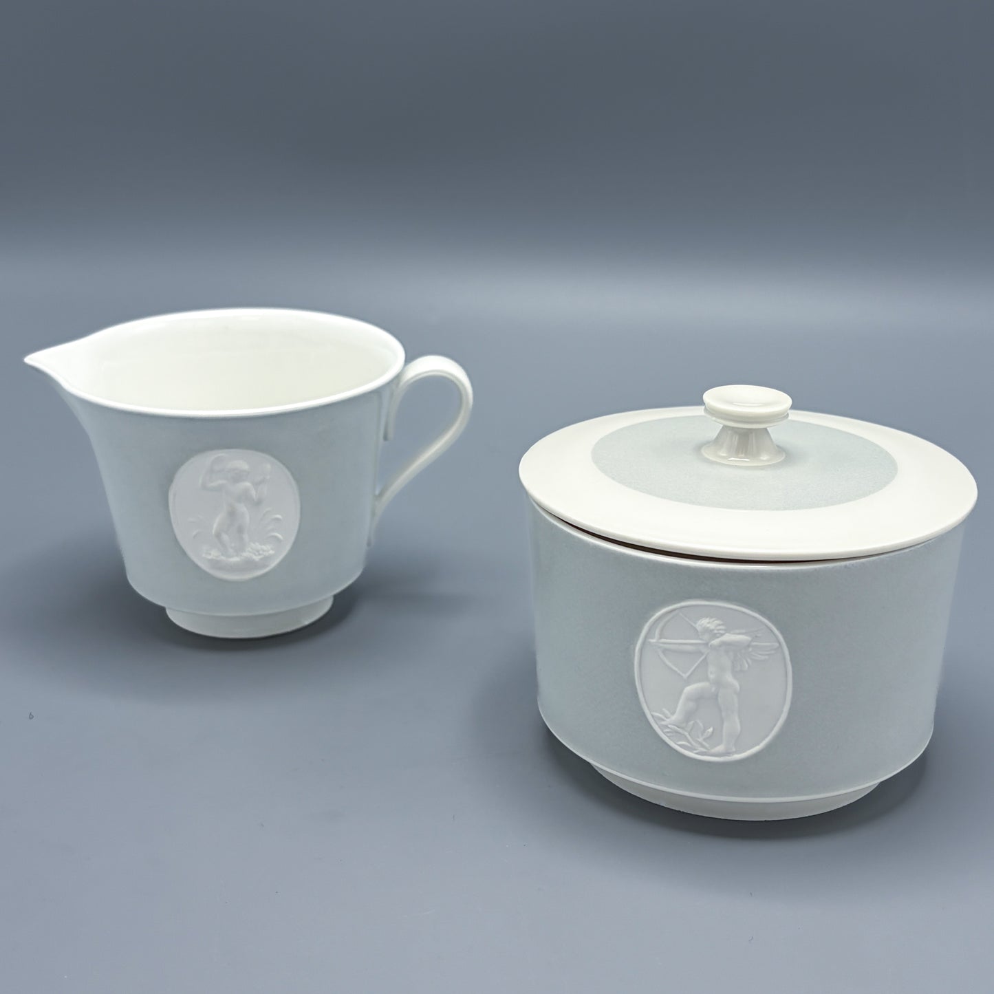Estate KPM ARKADIA Pattern Gray & White Porcelain Cream & Sugar