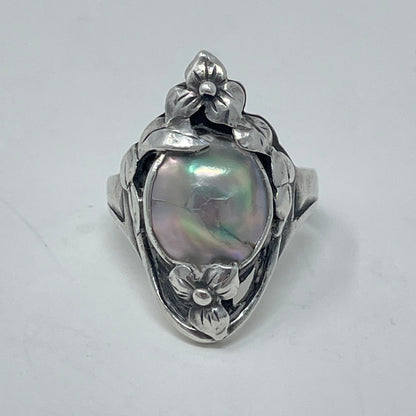Estate Kalo Hand Wrought Sterling Silver Art Nouveau Blister Pearl Ring by Bjarne Axness