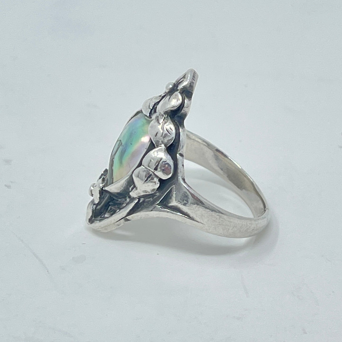 Estate Kalo Hand Wrought Sterling Silver Art Nouveau Blister Pearl Ring by Bjarne Axness