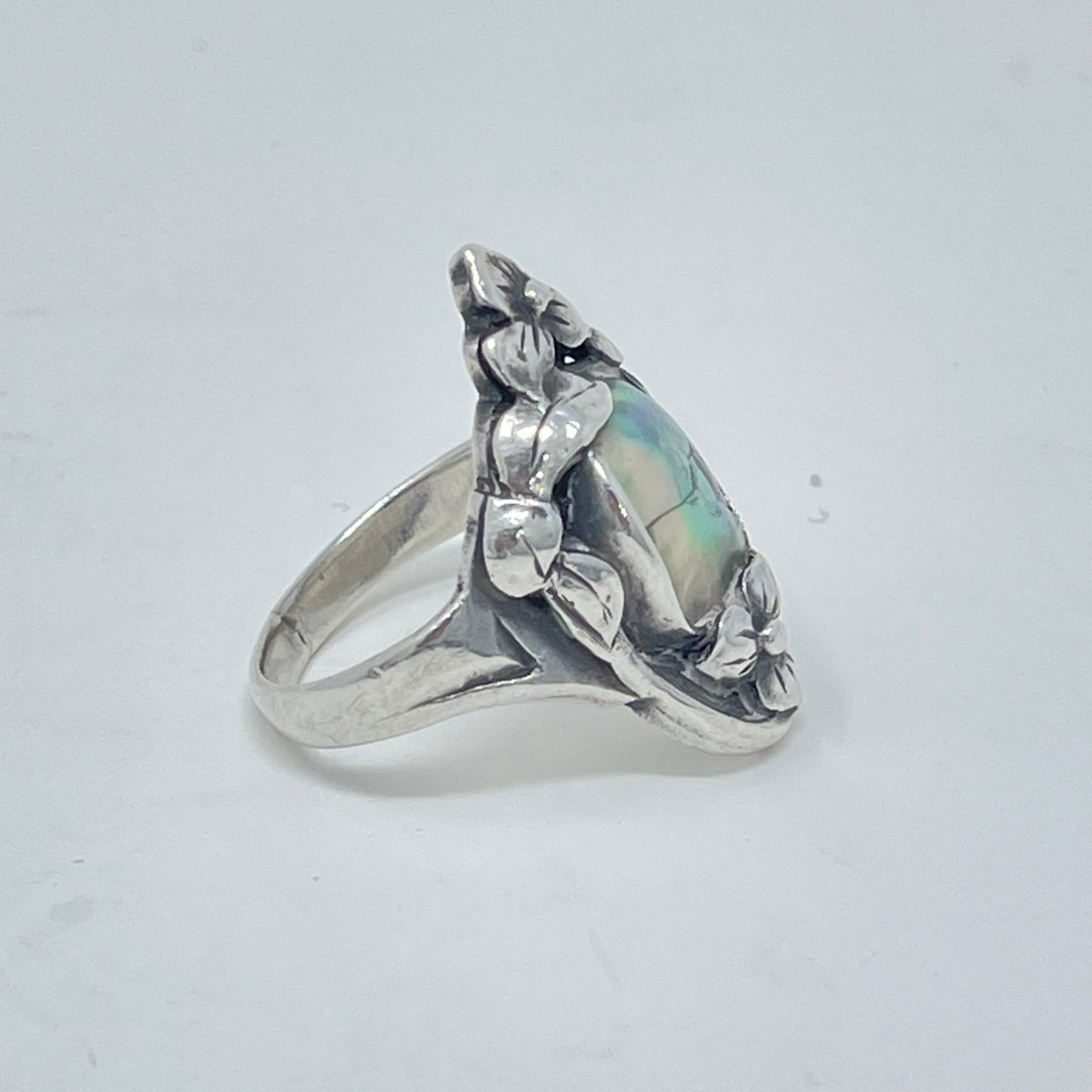 Estate Kalo Hand Wrought Sterling Silver Art Nouveau Blister Pearl Ring by Bjarne Axness