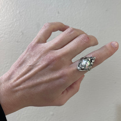 Estate Kalo Hand Wrought Sterling Silver Art Nouveau Blister Pearl Ring by Bjarne Axness