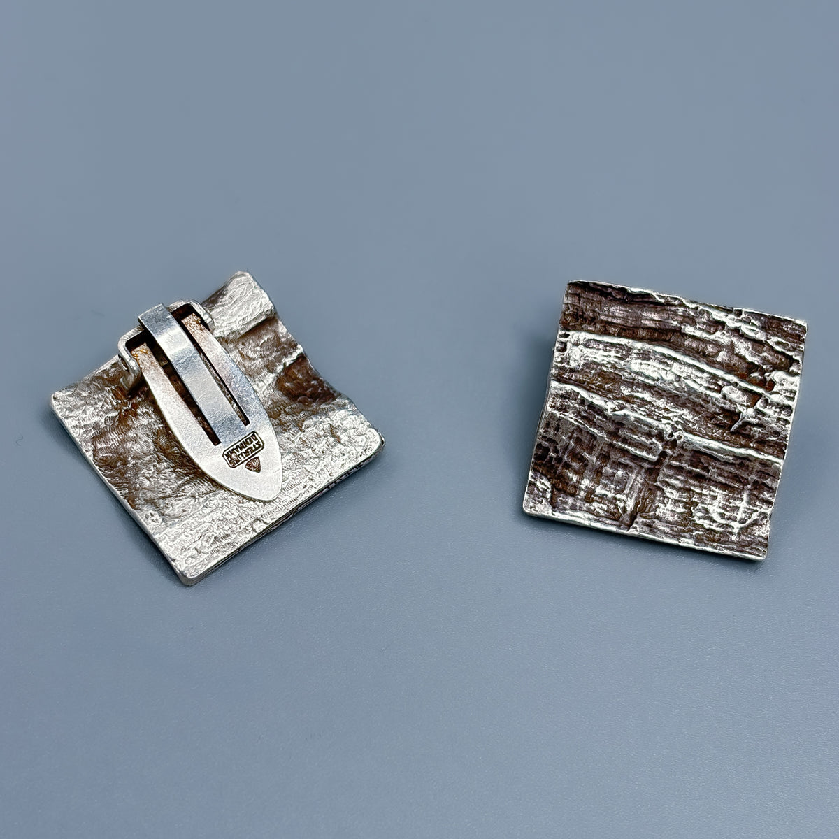Estate Sterling Silver Knud V. Andersen Bark Plane Clip On Earrings