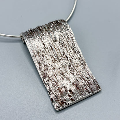 Estate Sterling Silver Knud V. Andersen Neck Ring with Bark Ribbon Pendant c 1970s