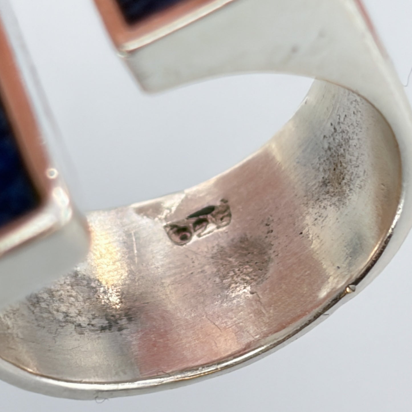 Estate Sterling Silver Modernist Ring with Lapis Lazuli