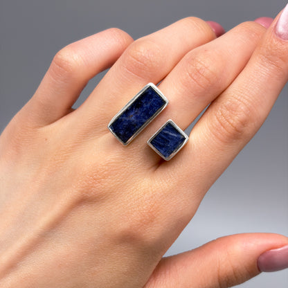 Estate Sterling Silver Modernist Ring with Lapis Lazuli