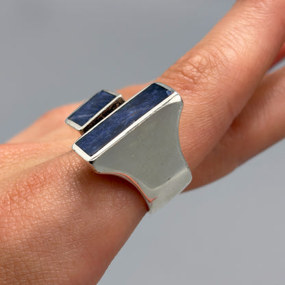 Estate Sterling Silver Modernist Ring with Lapis Lazuli