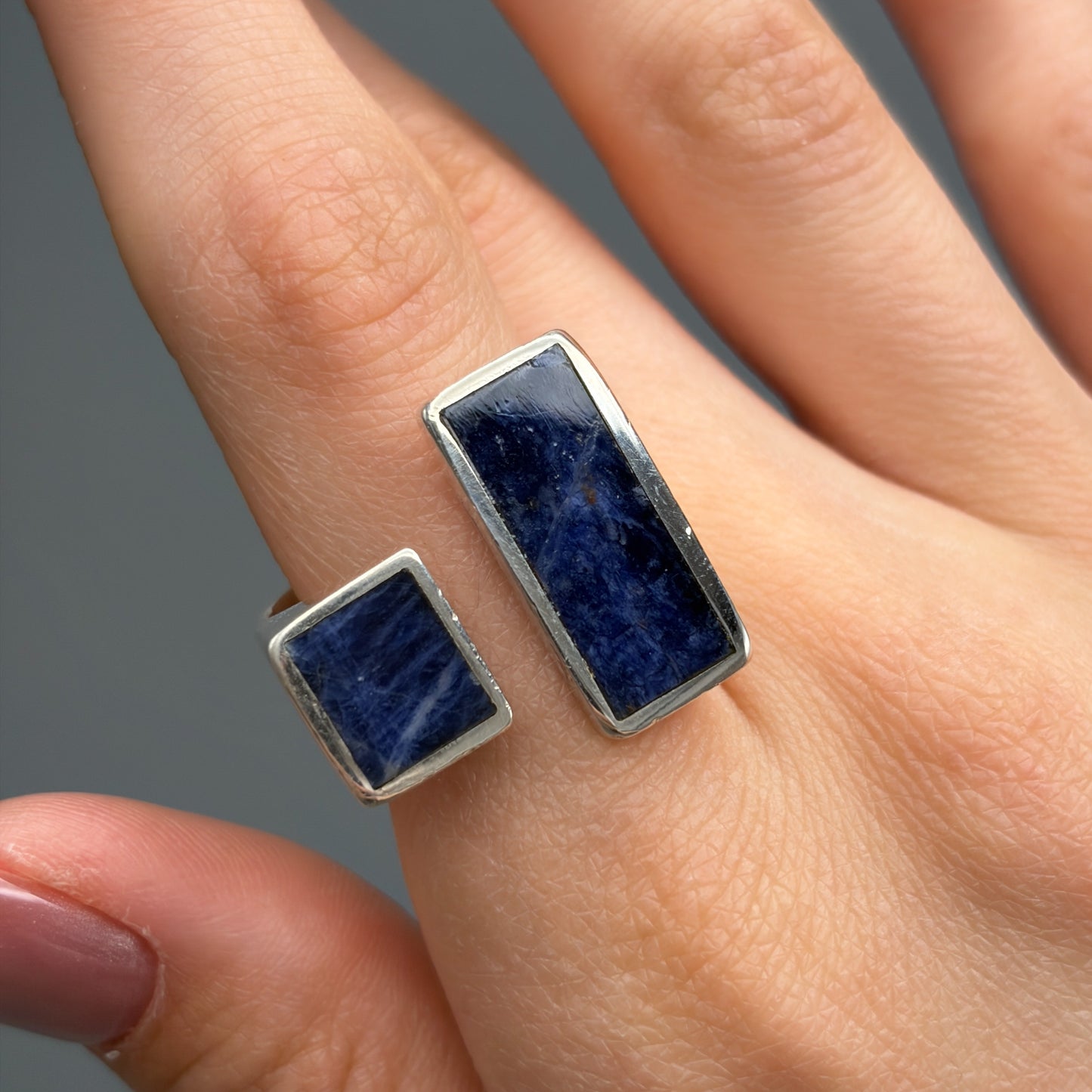Estate Sterling Silver Modernist Ring with Lapis Lazuli