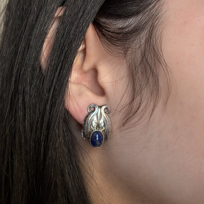 Estate Georg Jensen Sterling Silver Earrings with Lapis Lazuli No 108