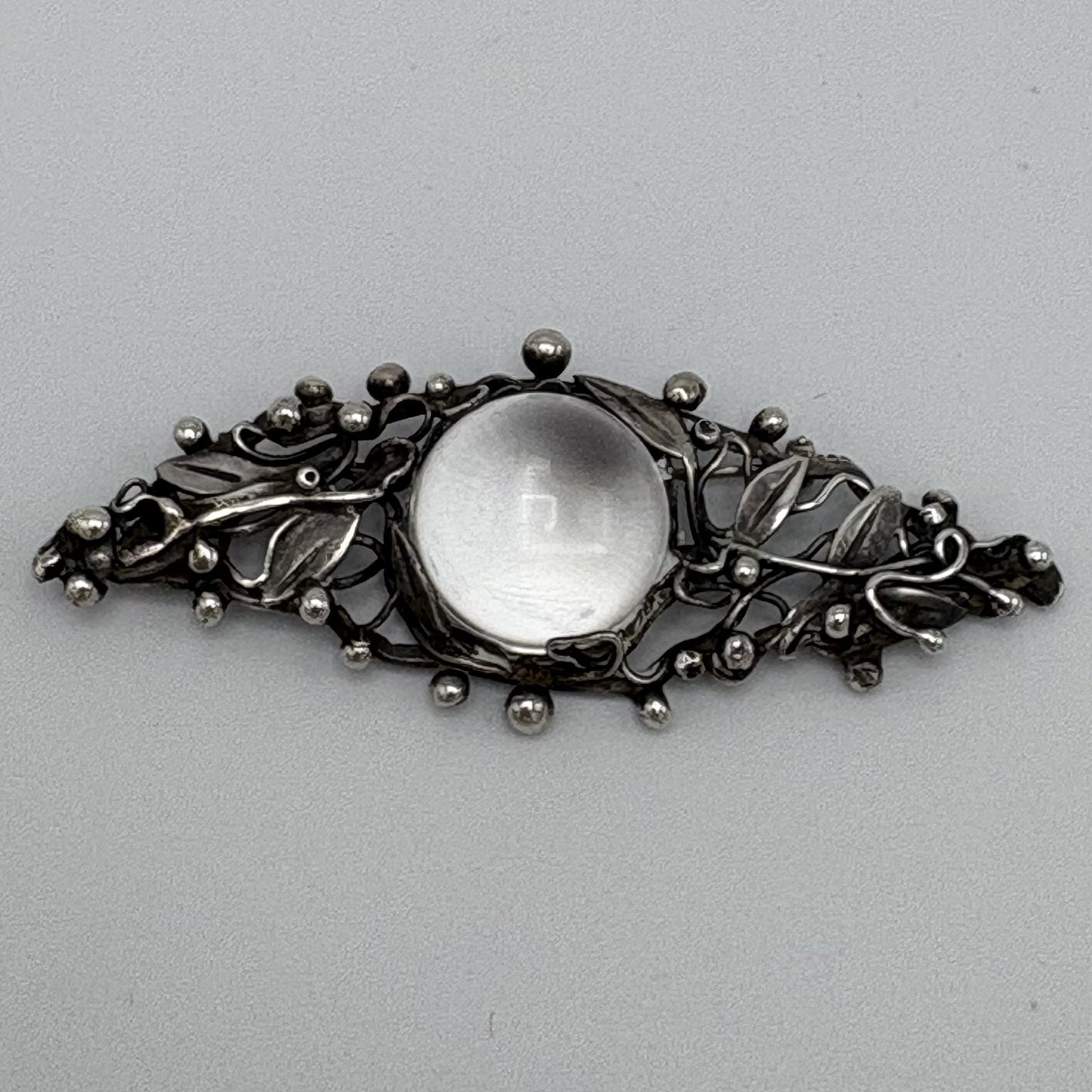 Estate Sterling Silver Vintage Signed Mary Gage Hand Wrought Brooch with Rock Crystal