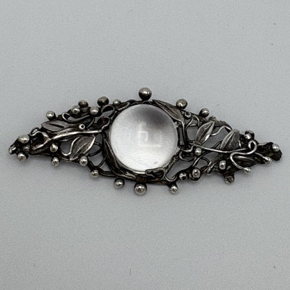Estate Sterling Silver Vintage Signed Mary Gage Hand Wrought Brooch with Rock Crystal