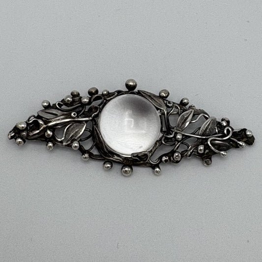 Estate Sterling Silver Hand Wrought Brooch with Rock Crystal by Mary Gage