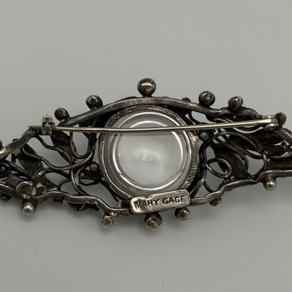 Estate Sterling Silver Vintage Signed Mary Gage Hand Wrought Brooch with Rock Crystal
