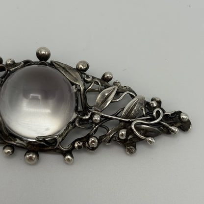 Estate Sterling Silver Vintage Signed Mary Gage Hand Wrought Brooch with Rock Crystal