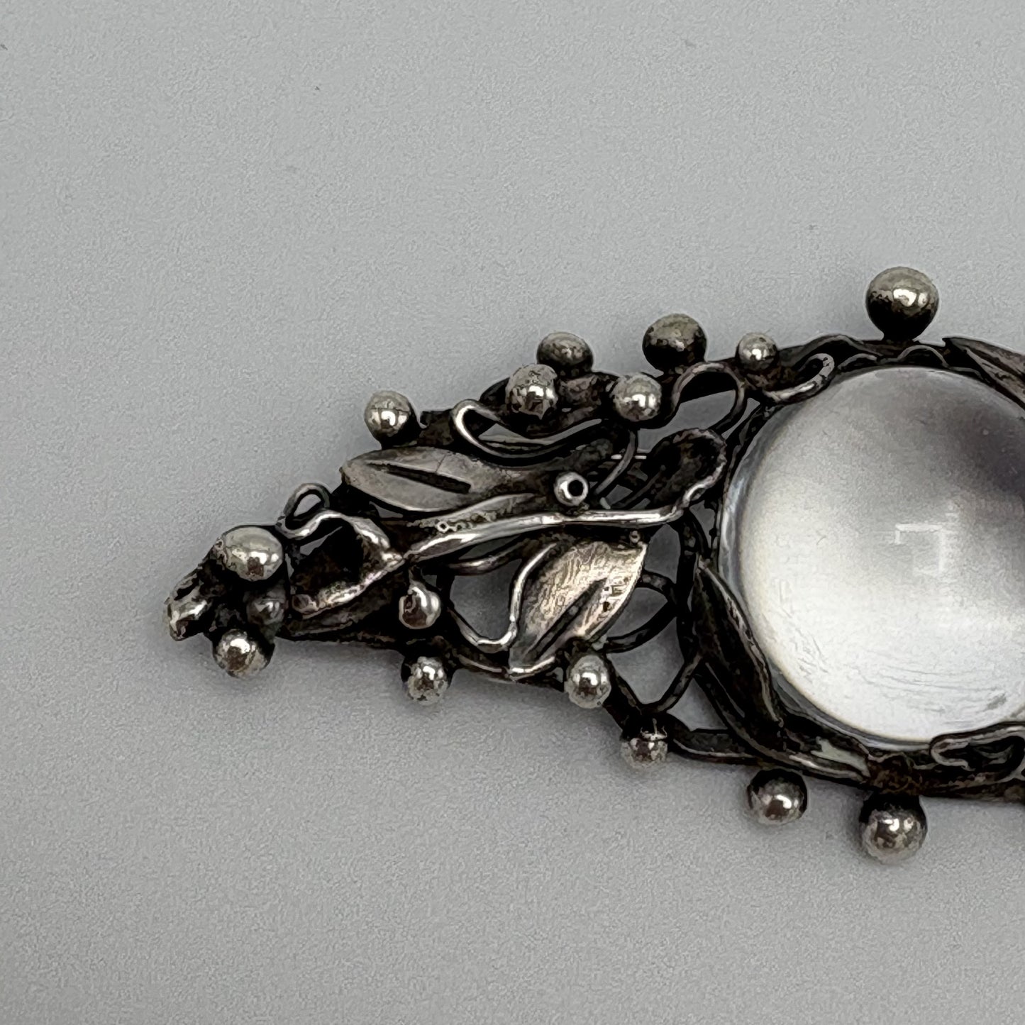 Estate Sterling Silver Vintage Signed Mary Gage Hand Wrought Brooch with Rock Crystal