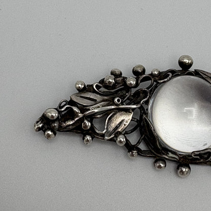 Estate Sterling Silver Vintage Signed Mary Gage Hand Wrought Brooch with Rock Crystal