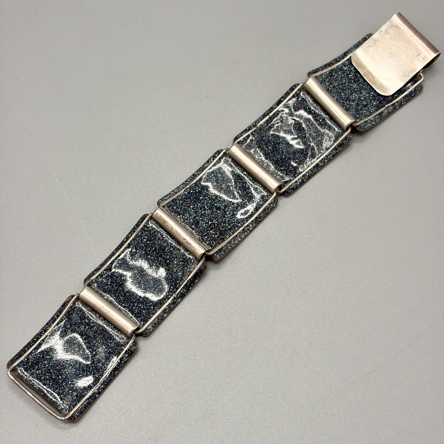 Estate German Polychrome Matte Enamel & Sterling Silver Large Link Bracelet No 19
