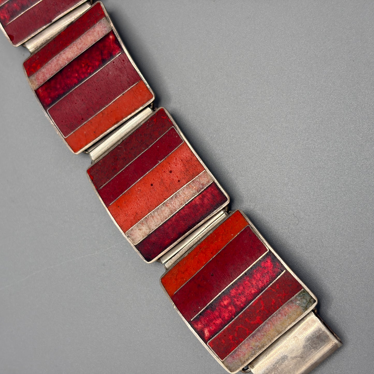 Estate German Polychrome Matte Enamel & Sterling Silver Large Link Bracelet No 19