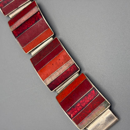 Estate German Polychrome Matte Enamel & Sterling Silver Large Link Bracelet No 19