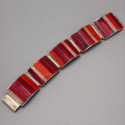 Estate German Polychrome Matte Enamel & Sterling Silver Large Link Bracelet No 19