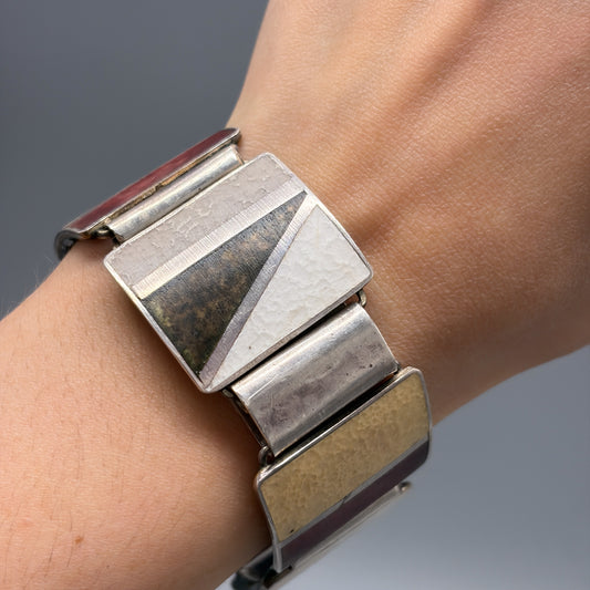 Estate German Polychrome Matte Enamel & Sterling Silver Large Link Bracelet No 18
