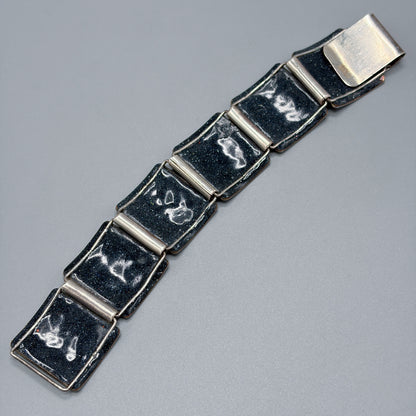 Estate German Polychrome Matte Enamel & Sterling Silver Large Link Bracelet No 18
