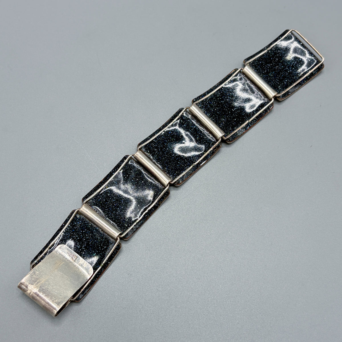 Estate German Polychrome Matte Enamel & Sterling Silver Large Link Bracelet No 17