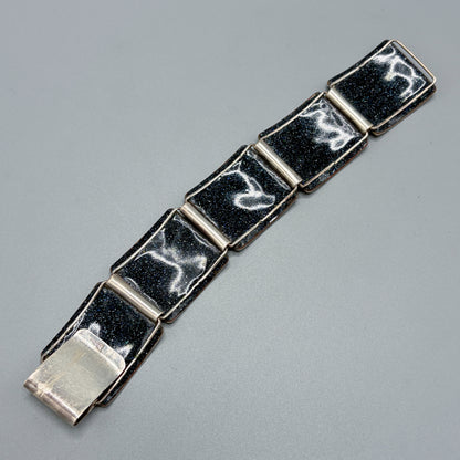 Estate German Polychrome Matte Enamel & Sterling Silver Large Link Bracelet No 17