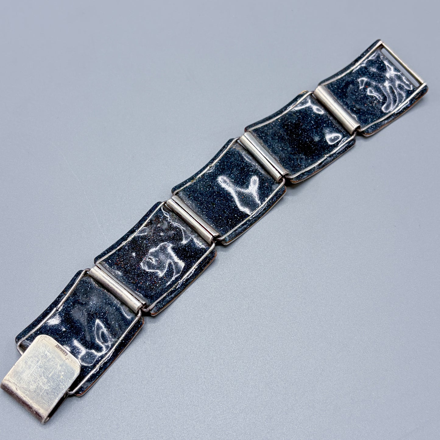 Estate German Polychrome Matte Enamel & Sterling Silver Large Link Bracelet No 13