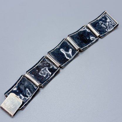 Estate German Polychrome Matte Enamel & Sterling Silver Large Link Bracelet No 13