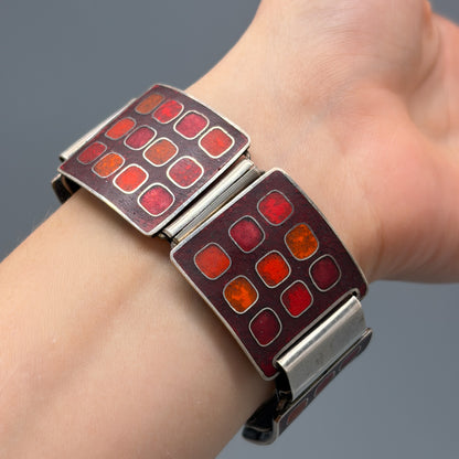 Estate German Polychrome Matte Enamel & Sterling Silver Large Link Bracelet No 12