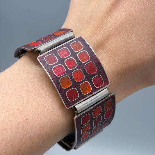 Estate German Polychrome Matte Enamel & Sterling Silver Large Link Bracelet No 12