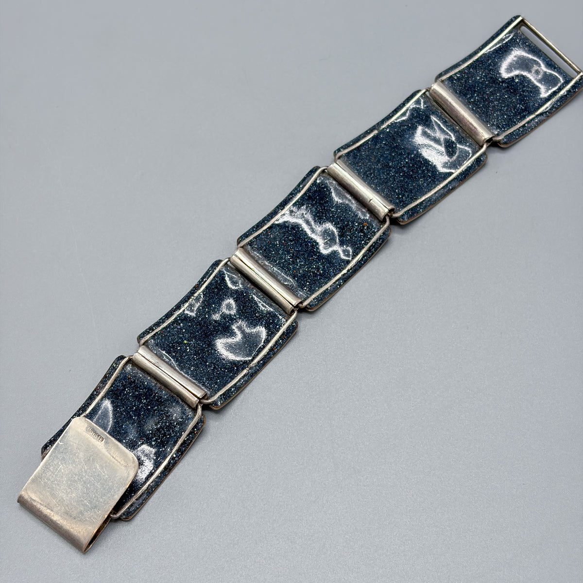 Estate German Polychrome Matte Enamel & Sterling Silver Large Link Bracelet No 12