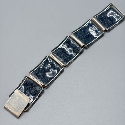 Estate German Polychrome Matte Enamel & Sterling Silver Large Link Bracelet No 12