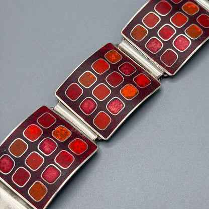 Estate German Polychrome Matte Enamel & Sterling Silver Large Link Bracelet No 12