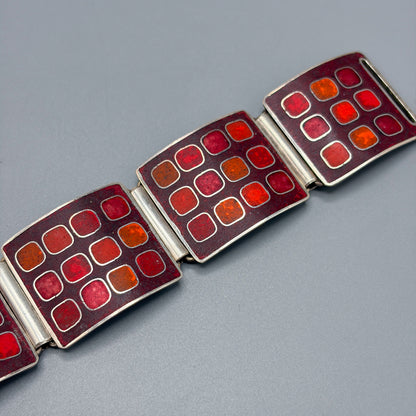 Estate German Polychrome Matte Enamel & Sterling Silver Large Link Bracelet No 12