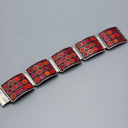 Estate German Polychrome Matte Enamel & Sterling Silver Large Link Bracelet No 12