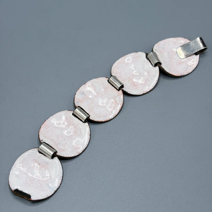 Estate German Polychrome Matte Enamel & Sterling Silver Circular Link Bracelet No 11