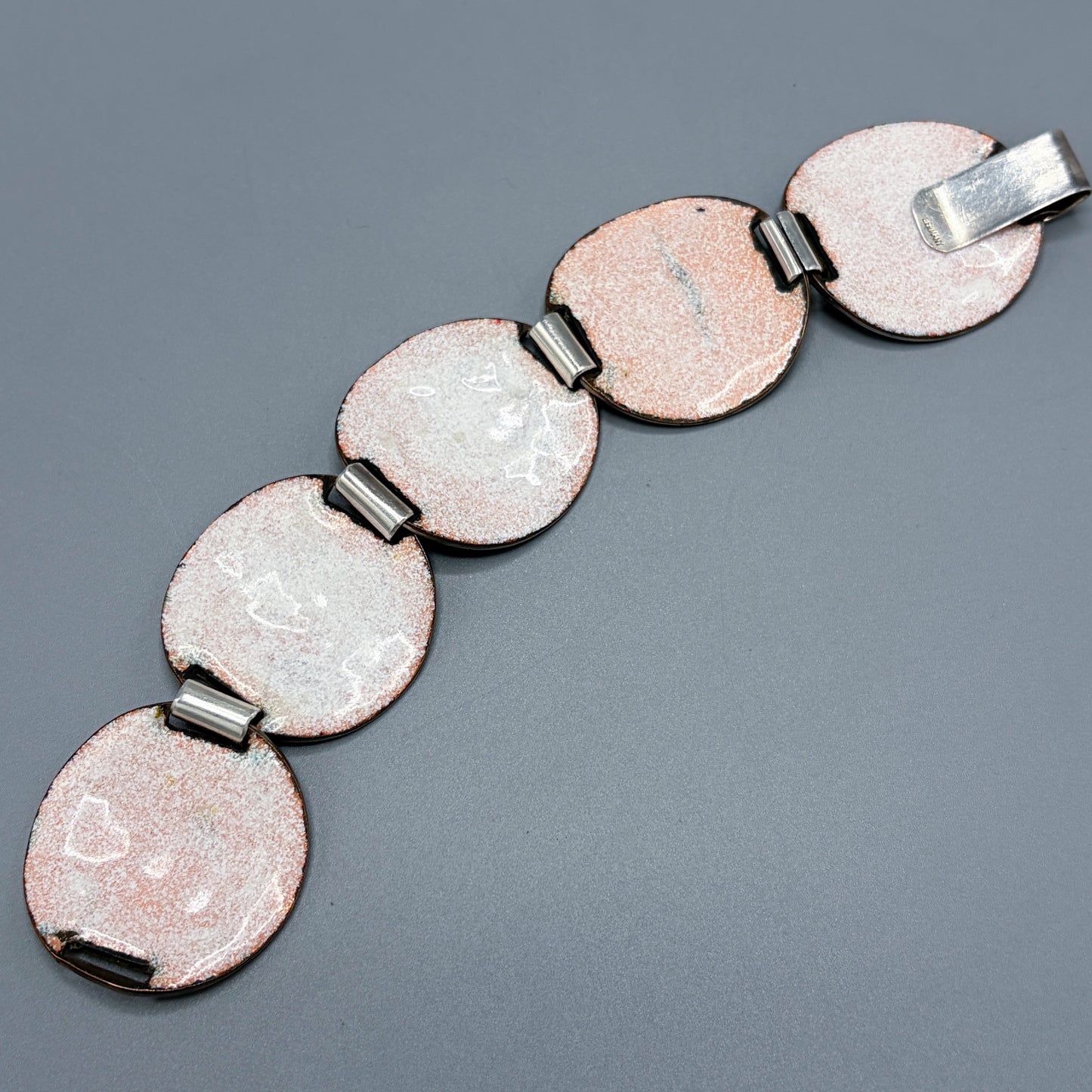 Estate German Polychrome Matte Enamel & Sterling Silver Circular Link Bracelet No 10