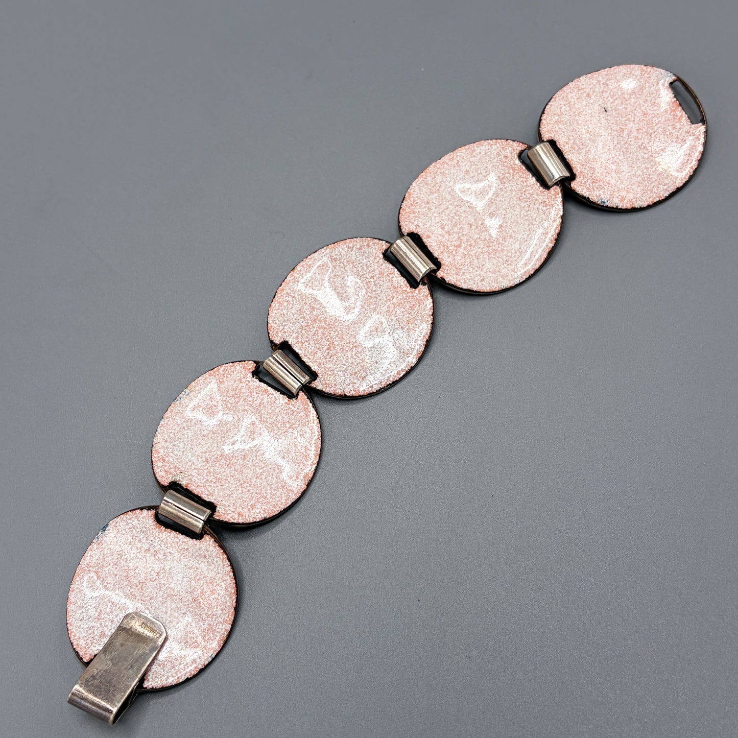 Estate German Polychrome Matte Enamel & Sterling Silver Circular Link Bracelet No 9